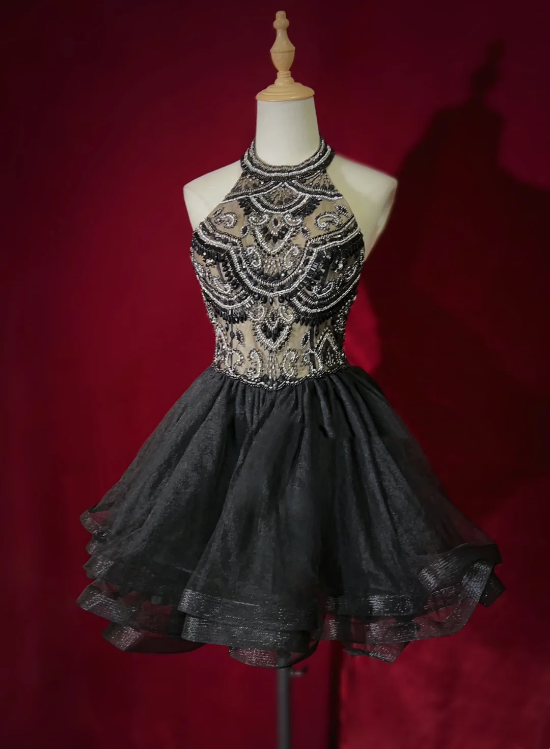 Cute Ball Gown High Neck Black Tulle Mini Short Formal 7th Grade Homecoming Dresses Middle School Short Prom Dress Cocktail Birthday Outfits DH1432