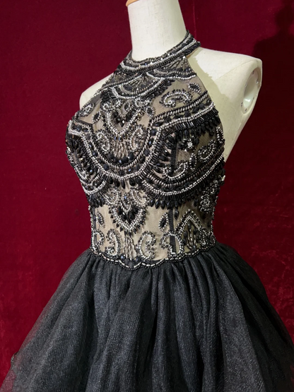 Cute Ball Gown High Neck Black Tulle Mini Short Formal 7th Grade Homecoming Dresses Middle School Short Prom Dress Cocktail Birthday Outfits DH1432