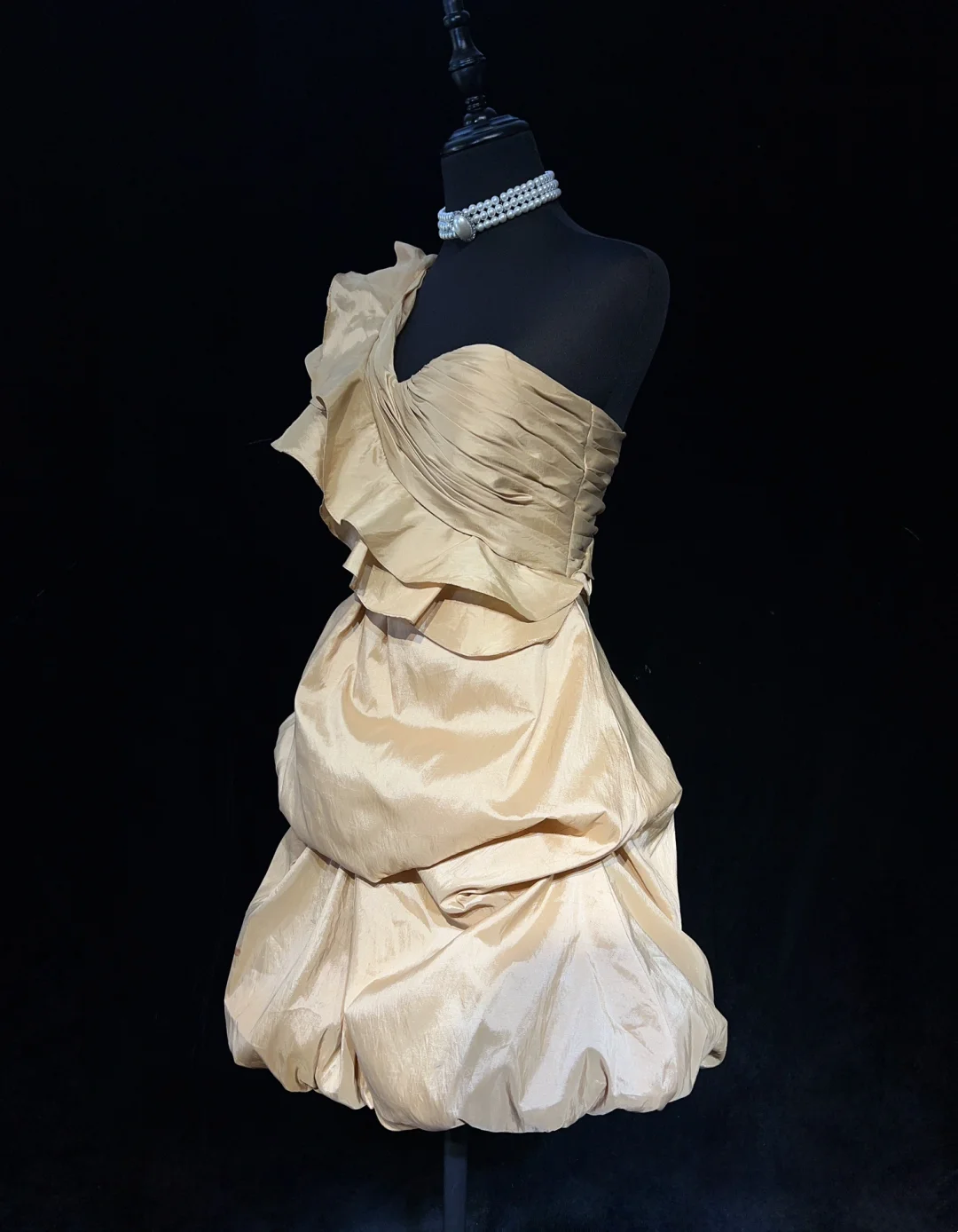 Cute Ball Gown One Shoulder Champagne Taffeta Mini Short Formal 7th Grade Homecoming Dresses Middle School Short Prom Dress Cocktail Birthday Outfits DH1434