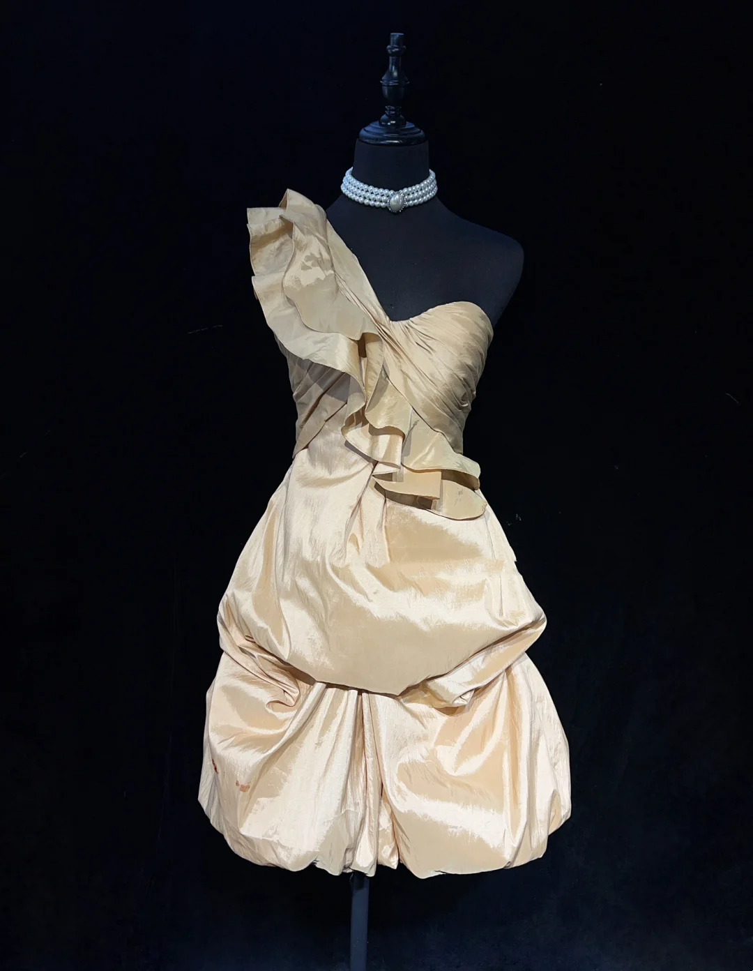 Cute Ball Gown One Shoulder Champagne Taffeta Mini Short Formal 7th Grade Homecoming Dresses Middle School Short Prom Dress Cocktail Birthday Outfits DH1434