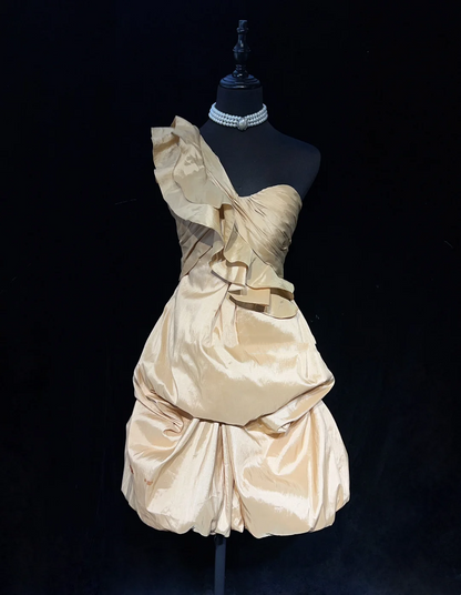 Cute Ball Gown One Shoulder Champagne Taffeta Mini Short Formal 7th Grade Homecoming Dresses Middle School Short Prom Dress Cocktail Birthday Outfits DH1434