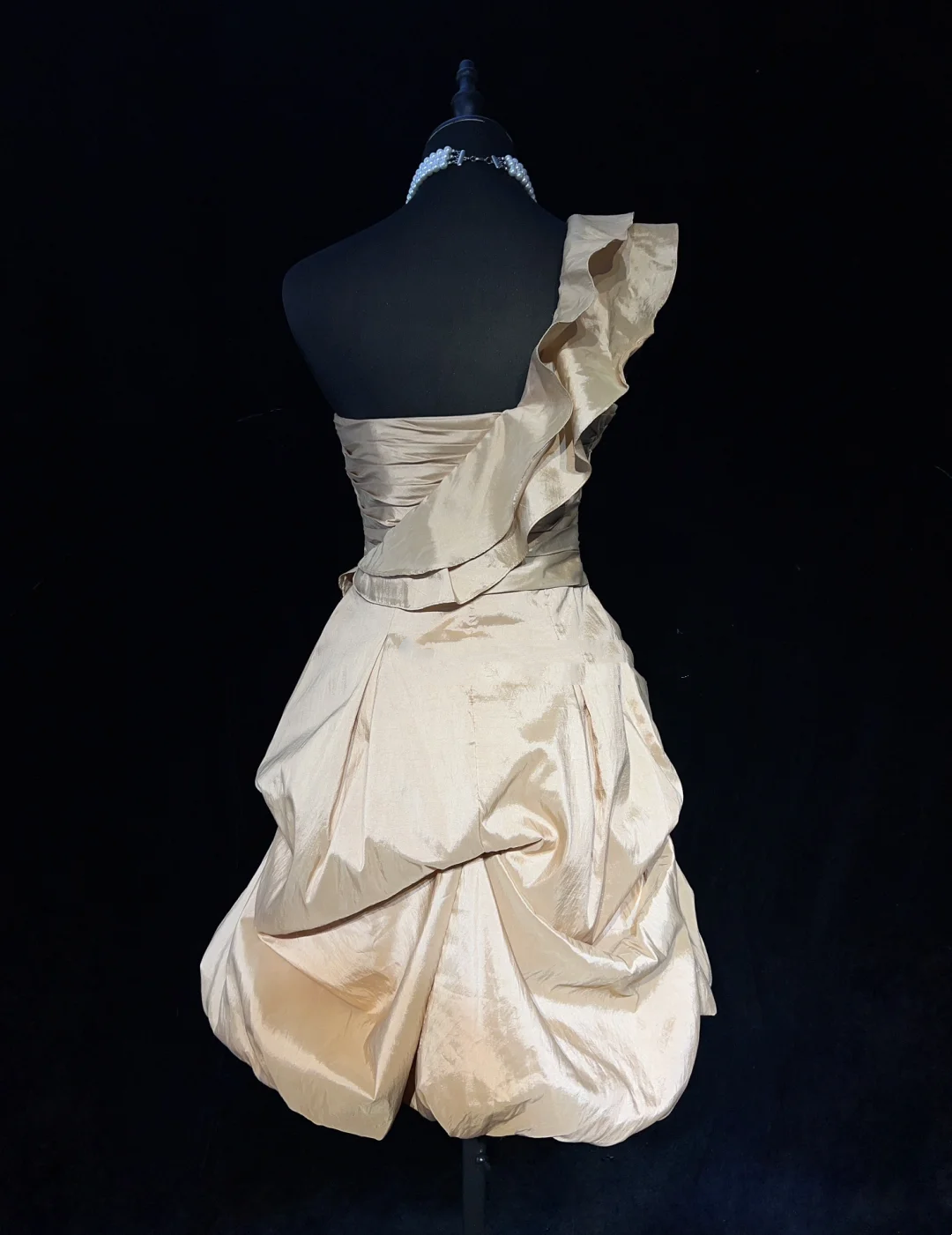 Cute Ball Gown One Shoulder Champagne Taffeta Mini Short Formal 7th Grade Homecoming Dresses Middle School Short Prom Dress Cocktail Birthday Outfits DH1434