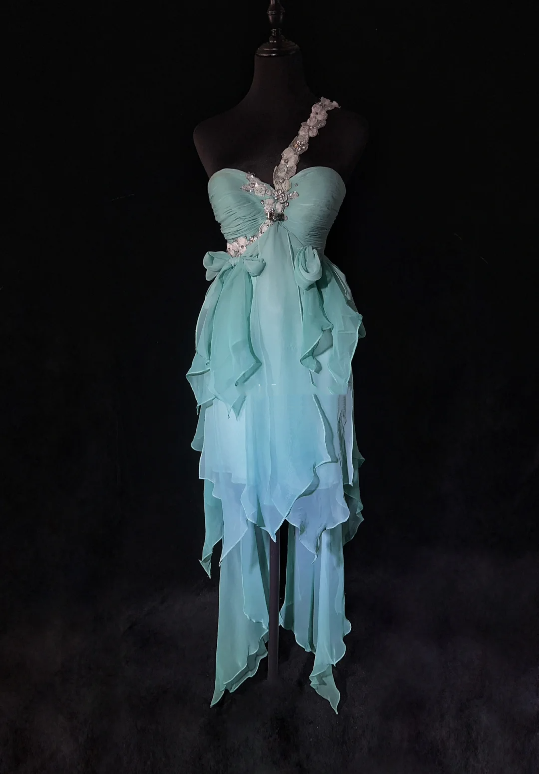 Cute A Line One Shoulder Light Blue Chiffon Layers Formal 7th Grade Homecoming Dresses Middle School Short Prom Dress Cocktail Birthday Outfits DH1435