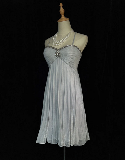 Trendy A Line Spaghetti Straps Gray Tulle Mini Short Formal 8th Grade Homecoming Dresses Middle School Short Prom Dress Hoco Outfits DH1436