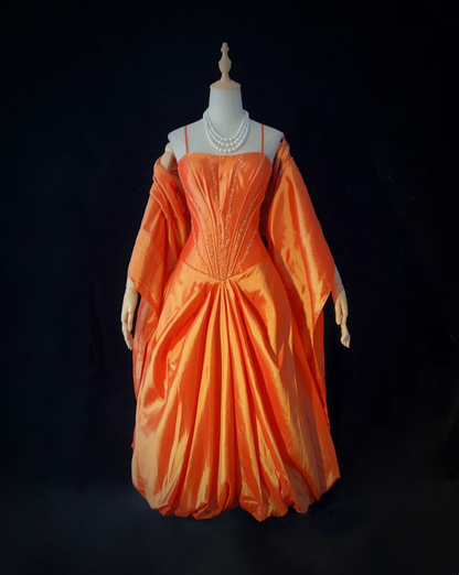 Vintage Ball Gown Spaghetti Straps Orange Taffeta Knee Length Formal 8th Grade Homecoming Dresses Middle School Prom Dress Hoco Outfits DH1438