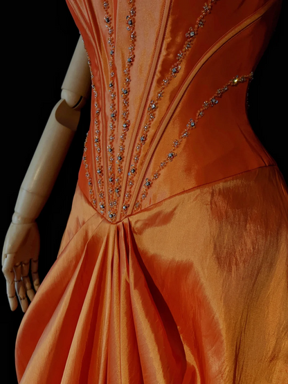 Vintage Ball Gown Spaghetti Straps Orange Taffeta Knee Length Formal 8th Grade Homecoming Dresses Middle School Prom Dress Hoco Outfits DH1438