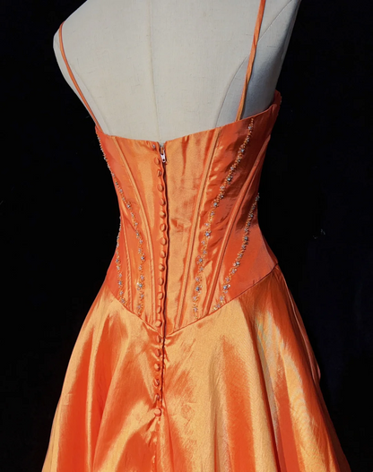 Vintage Ball Gown Spaghetti Straps Orange Taffeta Knee Length Formal 8th Grade Homecoming Dresses Middle School Prom Dress Hoco Outfits DH1438