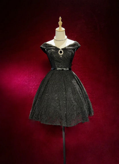 Vintage Ball Gown Off The Shoulder Black Lace Formal 8th Grade Homecoming Dresses Middle School Short Prom Dress Hoco Outfits DH1445