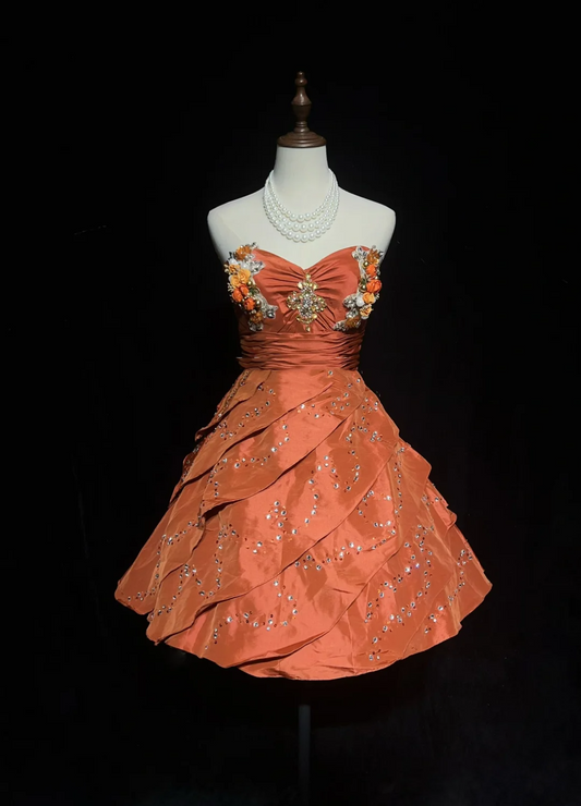 Cute Ball Gown Sweetheart Orange Taffeta Layers Formal 7th Grade Homecoming Dresses Middle School Short Prom Dress Cocktail Birthday Outfits DH1449