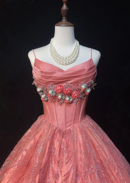 Cute Ball Gown Spaghetti Straps Pink Lace Short Mini Formal 8th Grade Homecoming Dresses Middle School Cocktail Night Dress Hoco Outfits DH1453