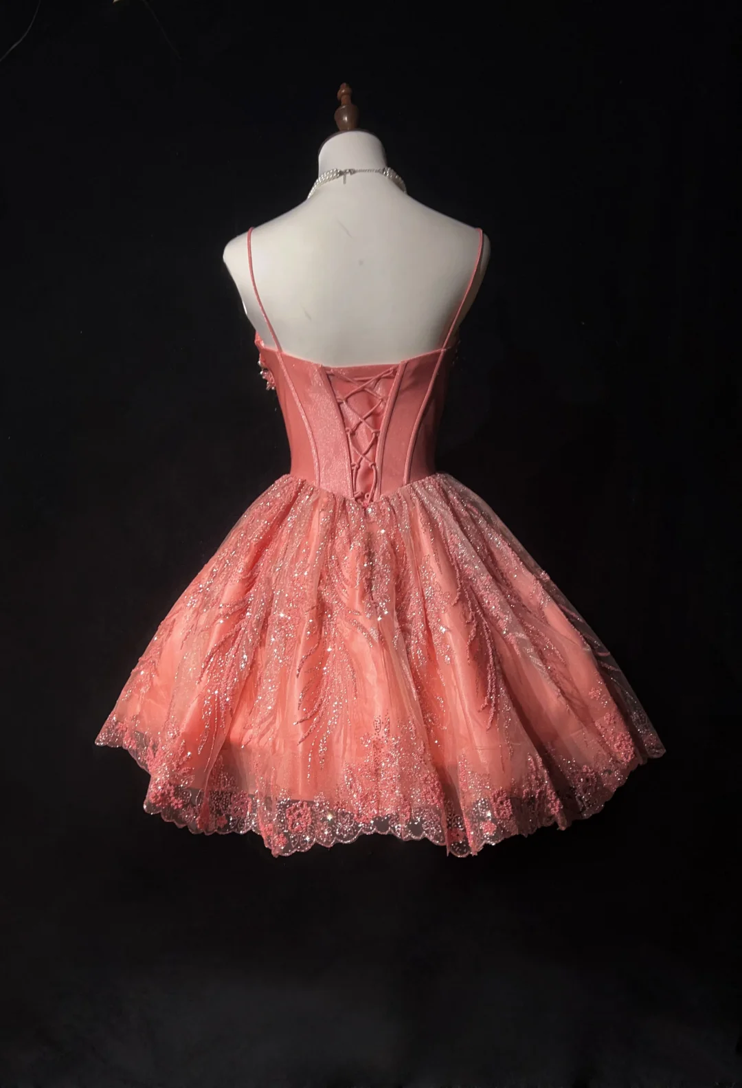 Cute Ball Gown Spaghetti Straps Pink Lace Short Mini Formal 8th Grade Homecoming Dresses Middle School Cocktail Night Dress Hoco Outfits DH1453