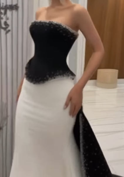 Retro Wedding Dresses Mermaid Strapless Satin Black Long Wedding Dresses Simple Bride Dress Bridal Gowns DH1488