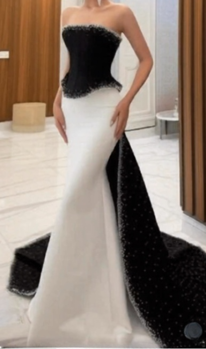 Retro Wedding Dresses Mermaid Strapless Satin Black Long Wedding Dresses Simple Bride Dress Bridal Gowns DH1488