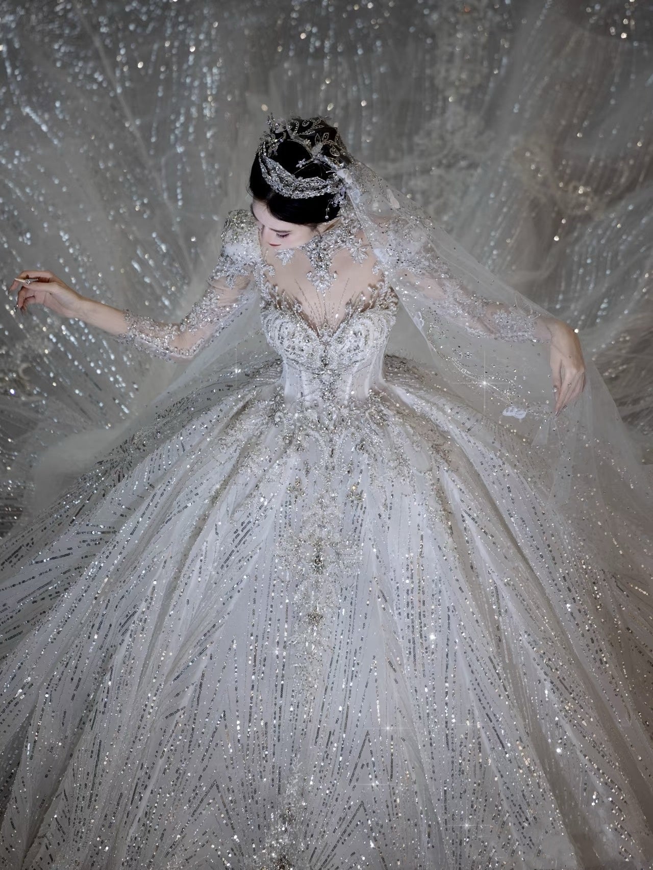 Luxury Ball Gown Sweetheart Sequin With Lace White Wedding Dress Modest Wedding Dresses Princess Wedding Gowns DH1494