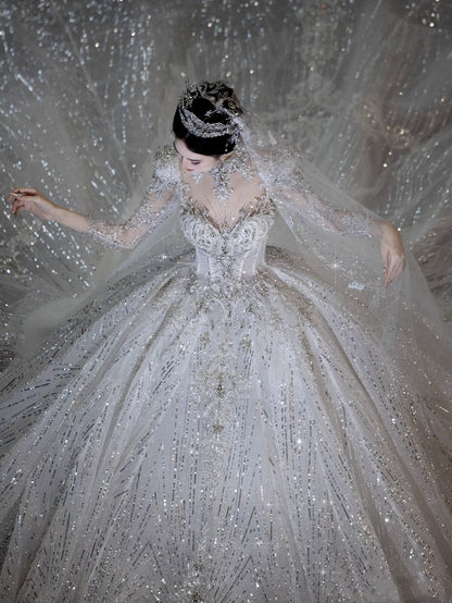 Luxury Ball Gown Sweetheart Sequin With Lace White Wedding Dress Modest Wedding Dresses Princess Wedding Gowns DH1494