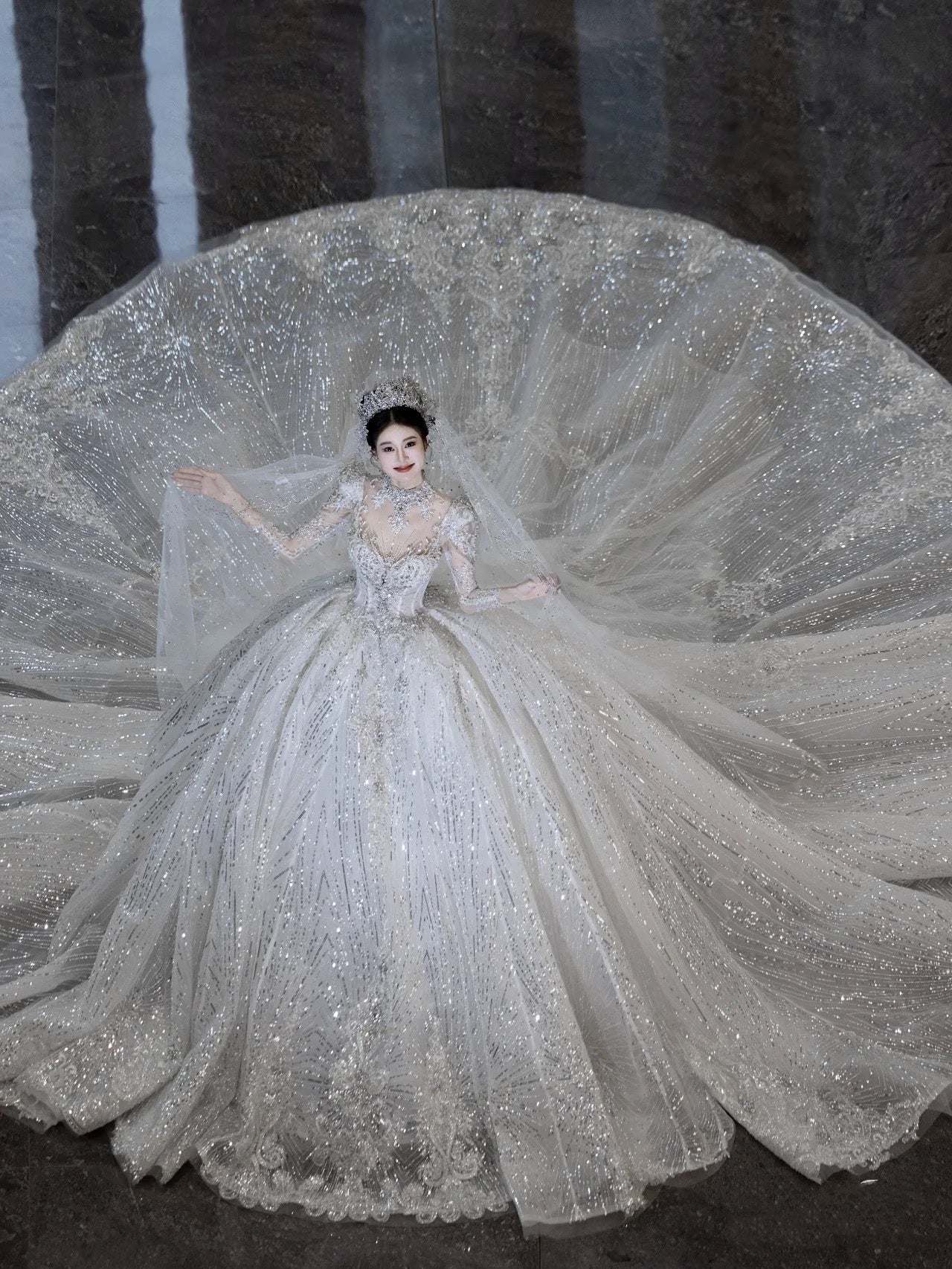 Luxury Ball Gown Sweetheart Sequin With Lace White Wedding Dress Modest Wedding Dresses Princess Wedding Gowns DH1494