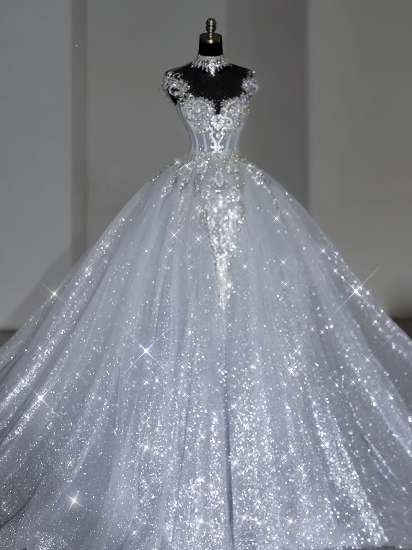 Unique Bridal Dress Ball Gown Scoop White Sequin Long Wedding Dresses Luxury Bride Dress Bridal Gowns DH1519