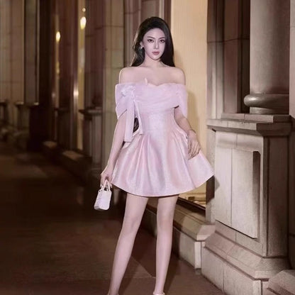 Sexy A line Off The Shoulder Sequin Pink Short Mini Formal 7th Grade Homecoming Dresses Middle School Cocktail Night Dress Hoco Outfits DH1531