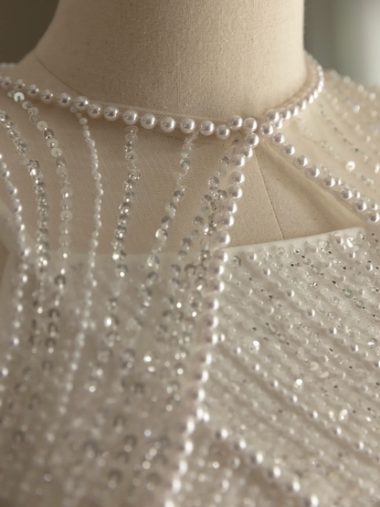 Pretty Wedding Dresses Mermaid Straps White Pearls Long Wedding Dresses Simple Bride Dress Bridal Gowns DH1545