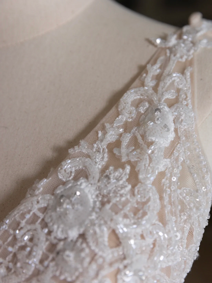 Luxury Mermaid V Neck Sequin With Silver Beads White Wedding Dress Modest Wedding Dresses Princess Wedding Gowns DH1547