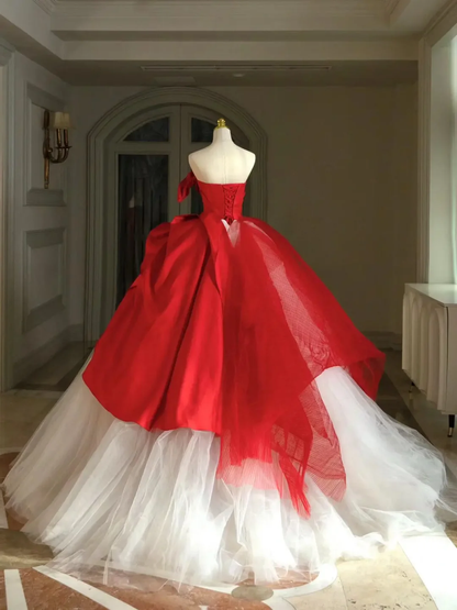 Sweet Ball Gown Strapless Sleeveless Tulle Red Quinceanera Dress Formal Gowns Vestido De 15 Anos Sweet 16 Dress DH1561