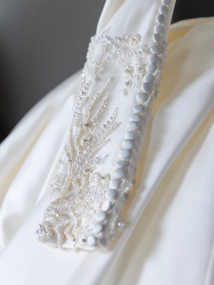 Princess Bridal Dress Ball Gown V Neck Long Sleeves White Wedding Dress With Ruffles Beads White Wedding Dresses Modest Wedding Gowns DH1563