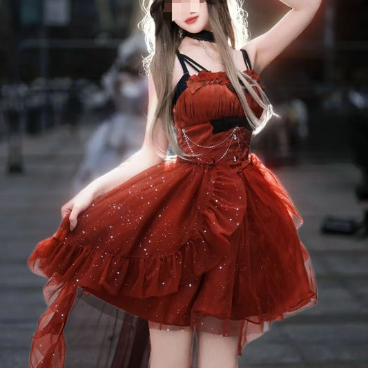 Goth Ball Gown Spaghetti Straps Burgundy Short Mini Formal 8th Grade Homecoming Dresses Middle School Lolita Dress Birthday Outfits Lolita Dress DH1627