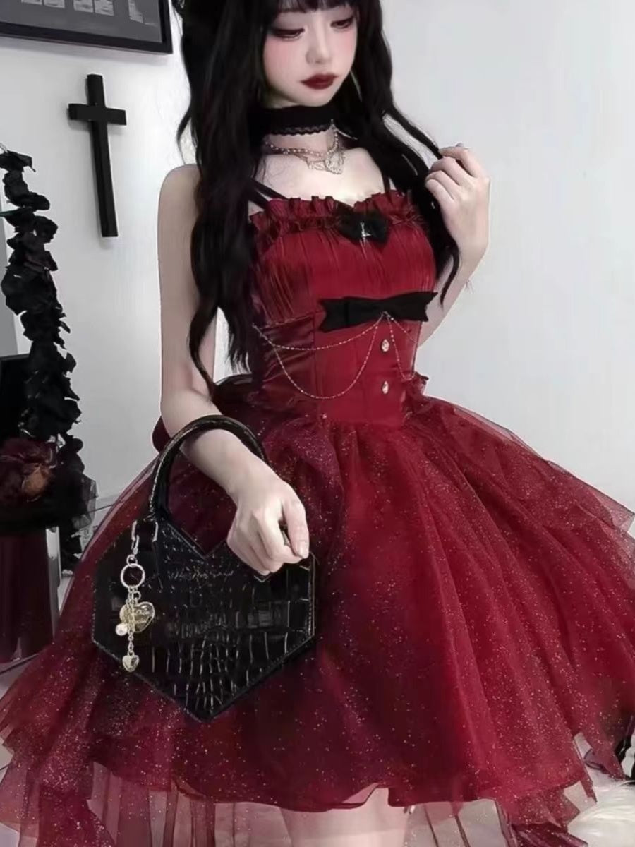 Goth Ball Gown Spaghetti Straps Burgundy Short Mini Formal 8th Grade Homecoming Dresses Middle School Lolita Dress Birthday Outfits Lolita Dress DH1627