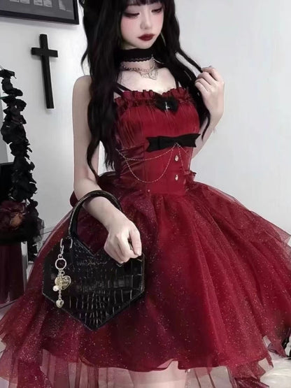 Goth Ball Gown Spaghetti Straps Burgundy Short Mini Formal 8th Grade Homecoming Dresses Middle School Lolita Dress Birthday Outfits Lolita Dress DH1627
