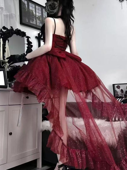 Goth Ball Gown Spaghetti Straps Burgundy Short Mini Formal 8th Grade Homecoming Dresses Middle School Lolita Dress Birthday Outfits Lolita Outfit DH1637
