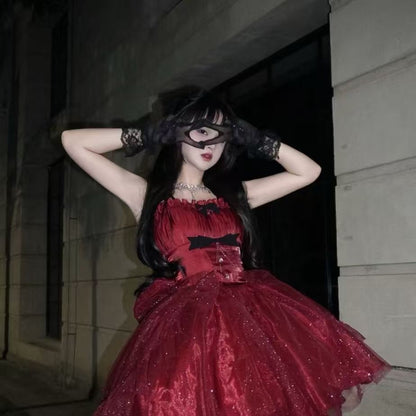 Goth Ball Gown Spaghetti Straps Burgundy Short Mini Formal 8th Grade Homecoming Dresses Middle School Lolita Dress Birthday Outfits Lolita Outfit DH1637