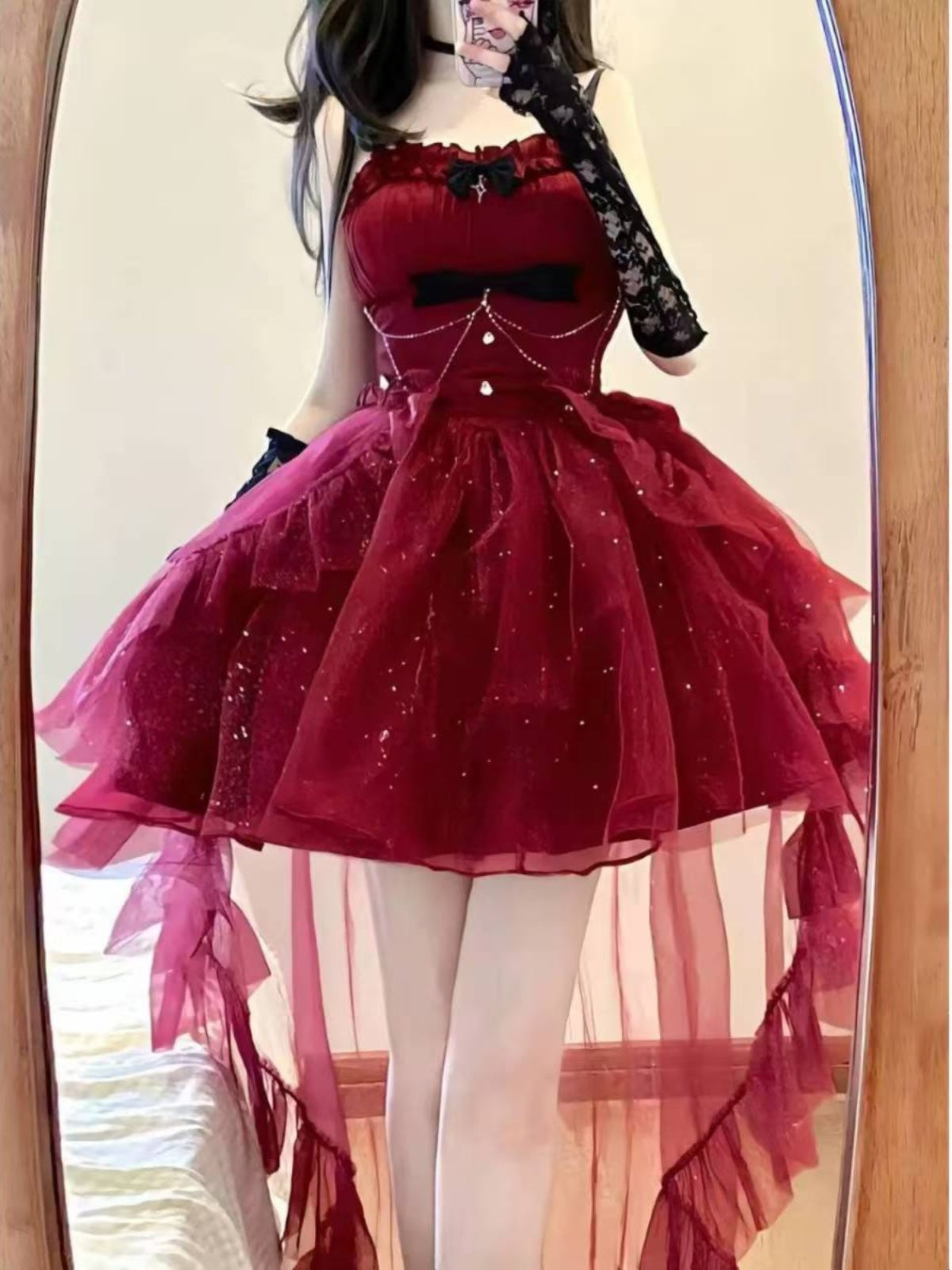 Goth Ball Gown Spaghetti Straps Burgundy Short Mini Formal 8th Grade Homecoming Dresses Middle School Lolita Dress Birthday Outfits Lolita Outfit DH1639