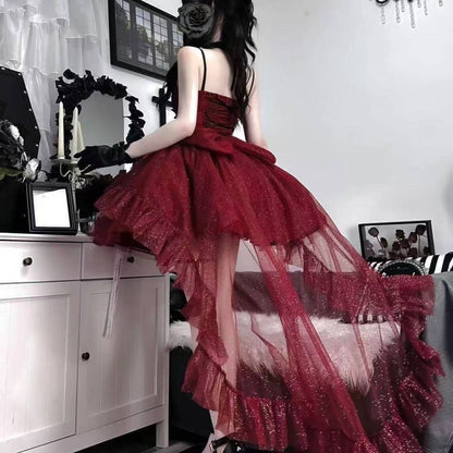 Goth Ball Gown Spaghetti Straps Burgundy Short Mini Formal 8th Grade Homecoming Dresses Middle School Lolita Dress Birthday Outfits Lolita Outfit DH1639