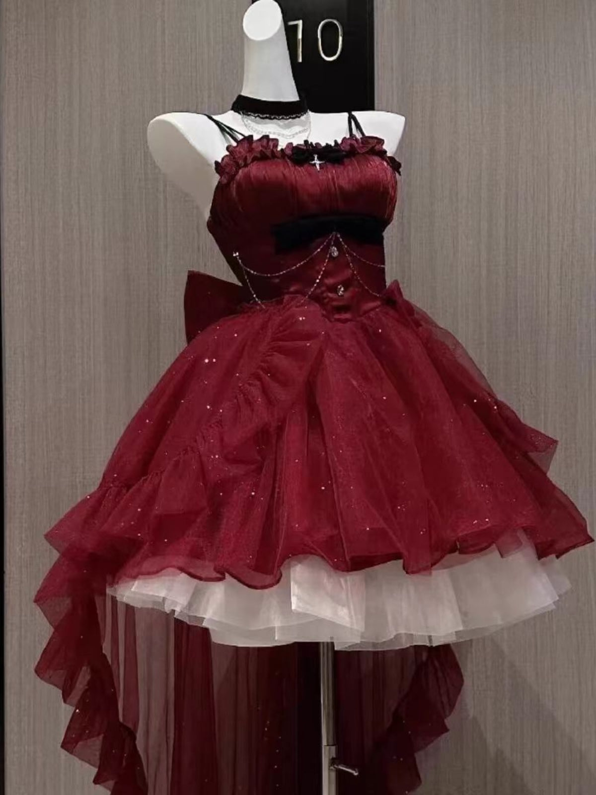 Goth Ball Gown Spaghetti Straps Burgundy Short Mini Corset Back Formal 8th Grade Homecoming Dresses Middle School Lolita Dress Birthday Outfits Lolita Outfit DH1640