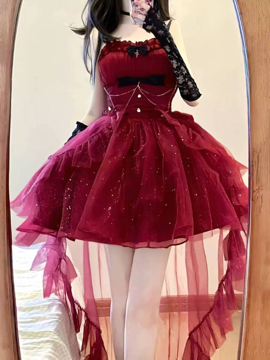 Goth Ball Gown Spaghetti Straps Burgundy Short Mini Corset Back Formal 8th Grade Homecoming Dresses Middle School Lolita Dress Birthday Outfits Lolita Outfit DH1640
