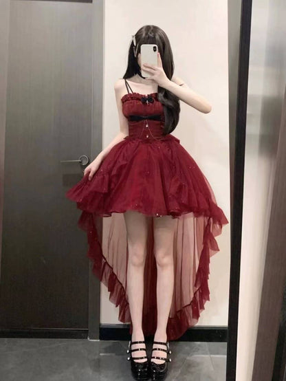 Goth Ball Gown Spaghetti Straps Burgundy Short Mini Corset Back Formal 8th Grade Homecoming Dresses Middle School Lolita Dress Birthday Outfits Lolita Outfit DH1640