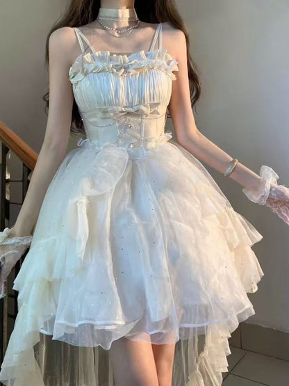 Cute Ball Gown Spaghetti Straps Ivory Formal 8th Grade Homecoming Dresses Middle School Lolita Dress Birthday Dress Lolita Outfits DH1645