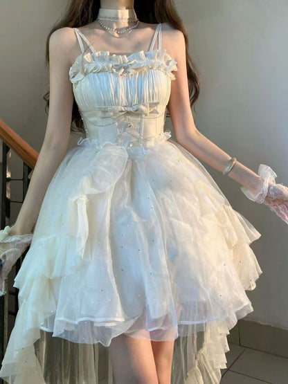 Cute Ball Gown Spaghetti Straps Ivory Formal 8th Grade Homecoming Dresses Middle School Lolita Dress Birthday Dress Lolita Outfits DH1646