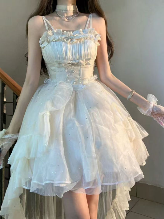 Cute Ball Gown Spaghetti Straps Ivory Formal 8th Grade Homecoming Dresses Middle School Lolita Dress Birthday Dress Lolita Outfits DH1646