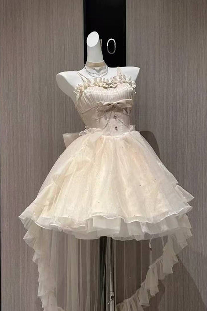 Cute Ball Gown Spaghetti Straps Ivory Tulle Formal 8th Grade Homecoming Dresses Middle School Lolita Dress Birthday Dress Lolita Outfits DH1647