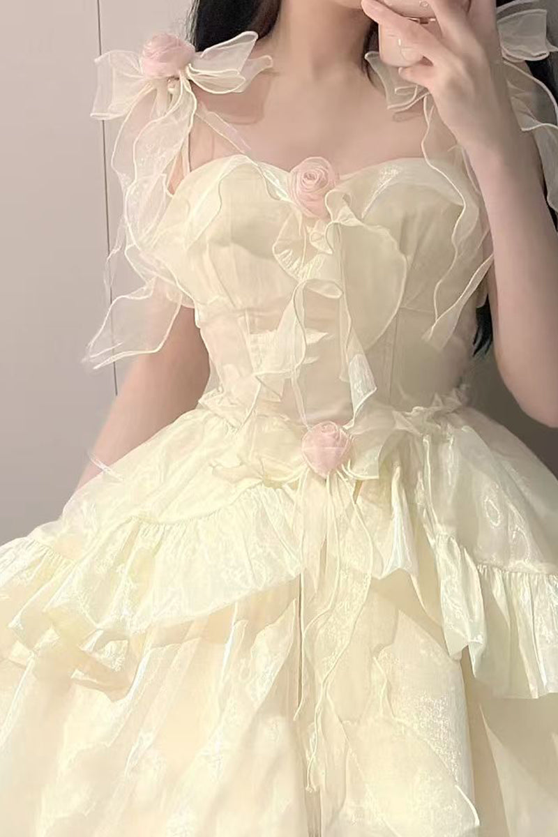 Cute Ball Gown Straps Ivory Tulle Formal 8th Grade Homecoming Dresses Middle School Lolita Dress Birthday Dress Lolita Outfits DH1648