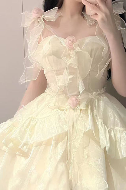 Cute Ball Gown Straps Ivory Tulle Formal 8th Grade Homecoming Dresses Middle School Lolita Dress Birthday Dress Lolita Outfits DH1648