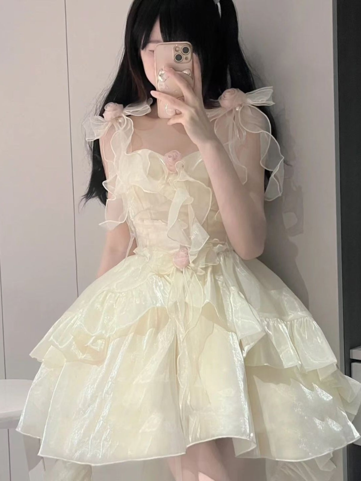 Cute Ball Gown Straps Ivory Tulle Formal 8th Grade Homecoming Dresses Middle School Lolita Dress Birthday Dress Lolita Outfits DH1648