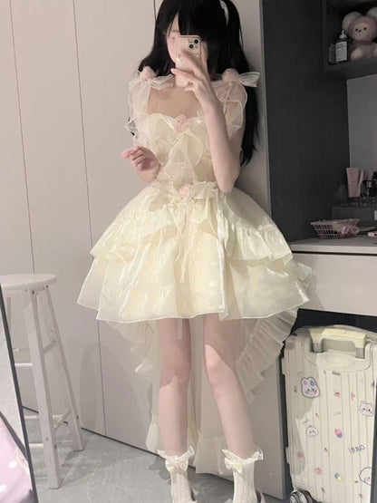 Cute Ball Gown Straps Ivory Tulle Formal 8th Grade Homecoming Dresses Middle School Lolita Dress Birthday Dress Lolita Outfits DH1648