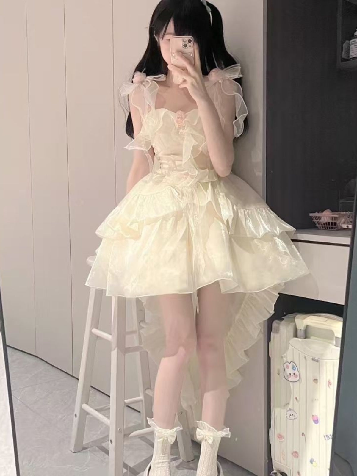Cute Ball Gown Straps Ivory Tulle Formal 8th Grade Homecoming Dresses Middle School Lolita Dress Birthday Dress Lolita Outfits DH1648