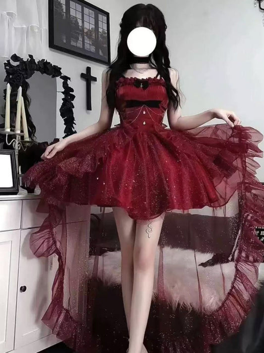 Goth Ball Gown Spaghetti Straps Burgundy Short Mini Corset Back Formal 8th Grade Homecoming Dresses Middle School Lolita Dress 18th Birthday Outfits Lolita Outfit DH1653
