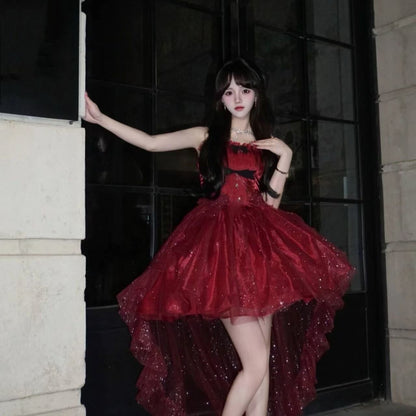 Goth Ball Gown Spaghetti Straps Burgundy Short Mini Corset Back Formal 8th Grade Homecoming Dresses Middle School Lolita Dress 18th Birthday Outfits Lolita Outfit DH1654