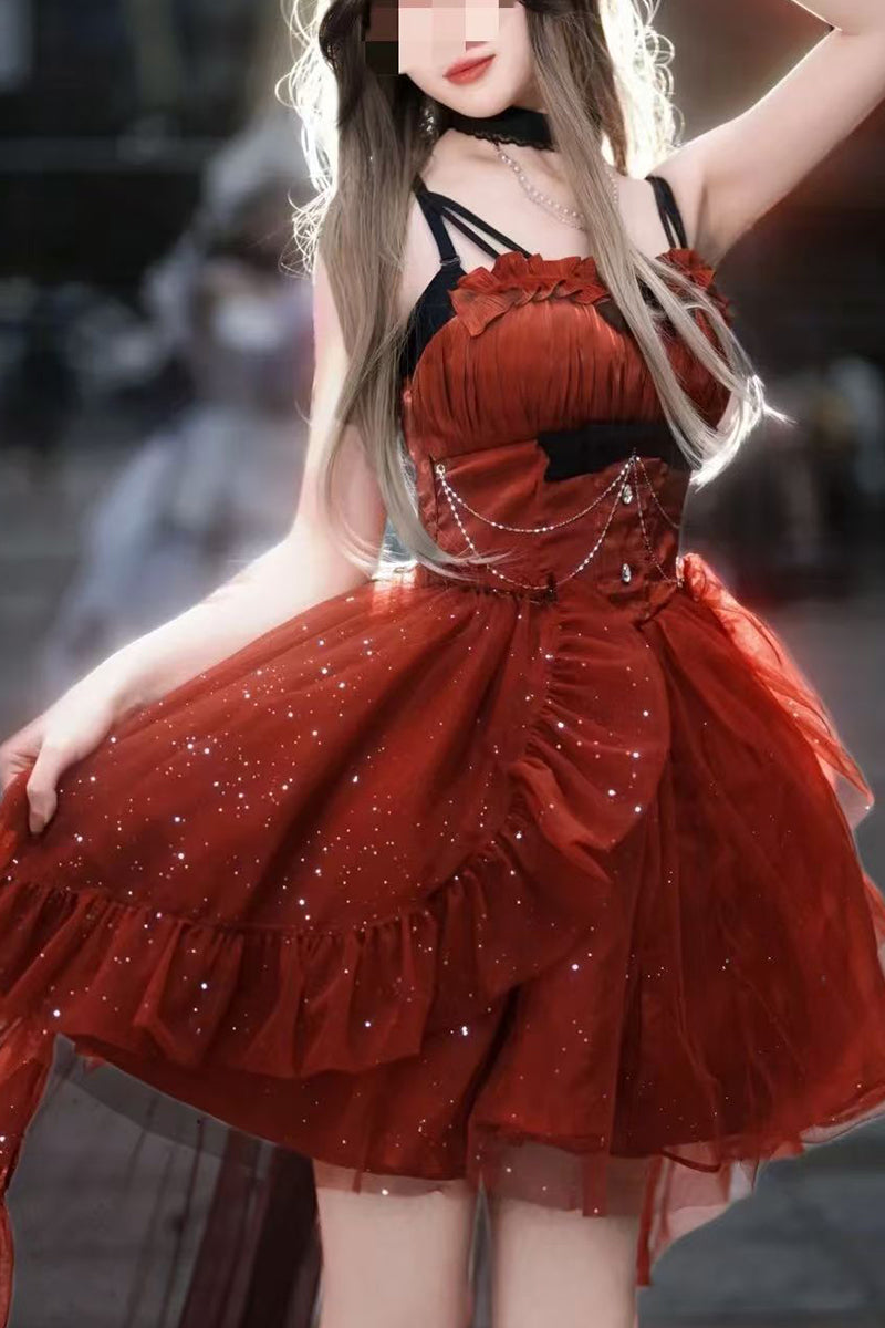 Goth Ball Gown Spaghetti Straps Burgundy Short Mini Corset Back Formal 8th Grade Homecoming Dresses Middle School Lolita Dress 18th Birthday Outfits Lolita Outfit DH1654