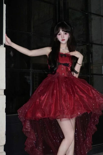 Goth Ball Gown Spaghetti Straps Burgundy Short Mini Corset Back Formal 8th Grade Homecoming Dresses Middle School Lolita Dress 18th Birthday Outfits Lolita Outfit DH1654
