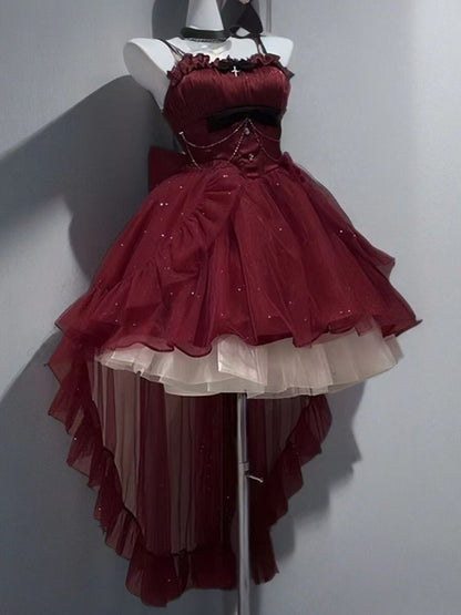 Goth Ball Gown Spaghetti Straps Burgundy Short Mini Corset Back Formal 8th Grade Homecoming Dresses Middle School Lolita Dress 18th Birthday Outfits Lolita Outfit DH1655